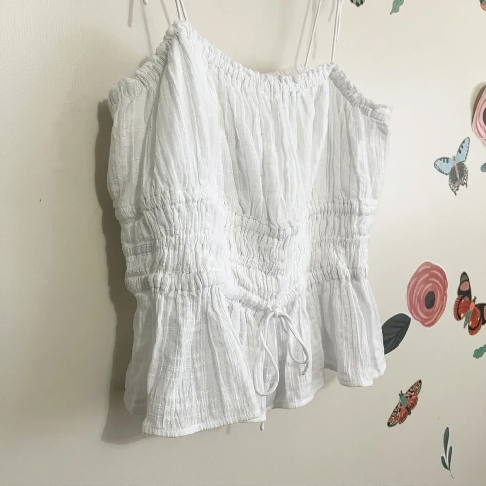J. Crew Clio White Smocked Peplum Cami with Tie Straps M - Picture 4 of 11